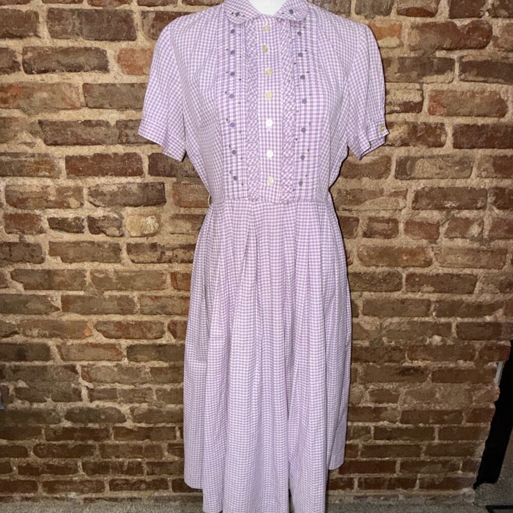 Vintage Late 1960s / Early 1970s Lavender Gingham Prairie Dress